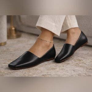 VINCE “Chandler” Square Toe Leather Flat in Black Women’s Size 7.5/EU 37.5